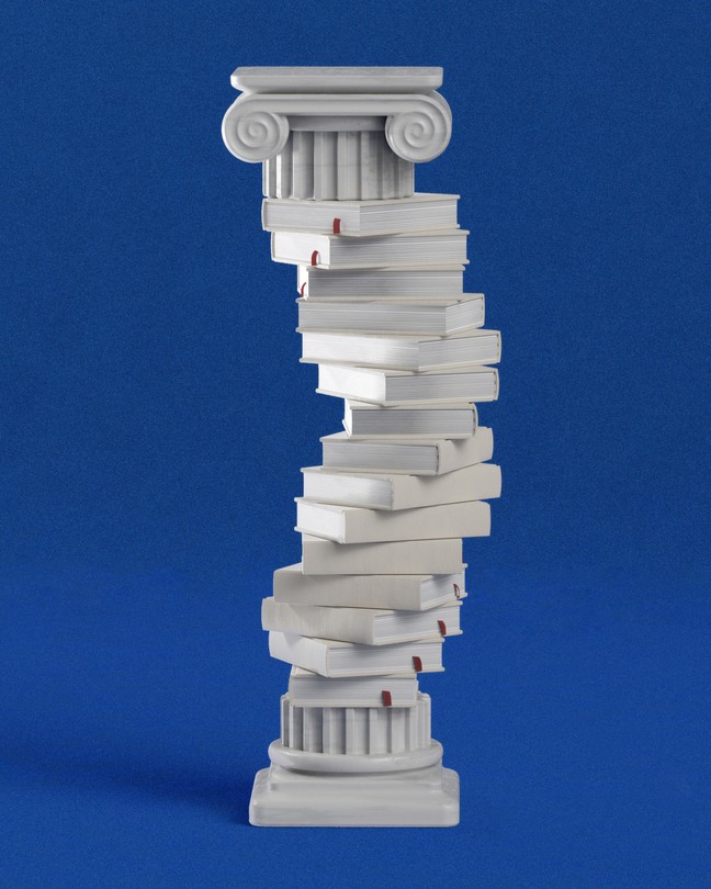 A column built from books