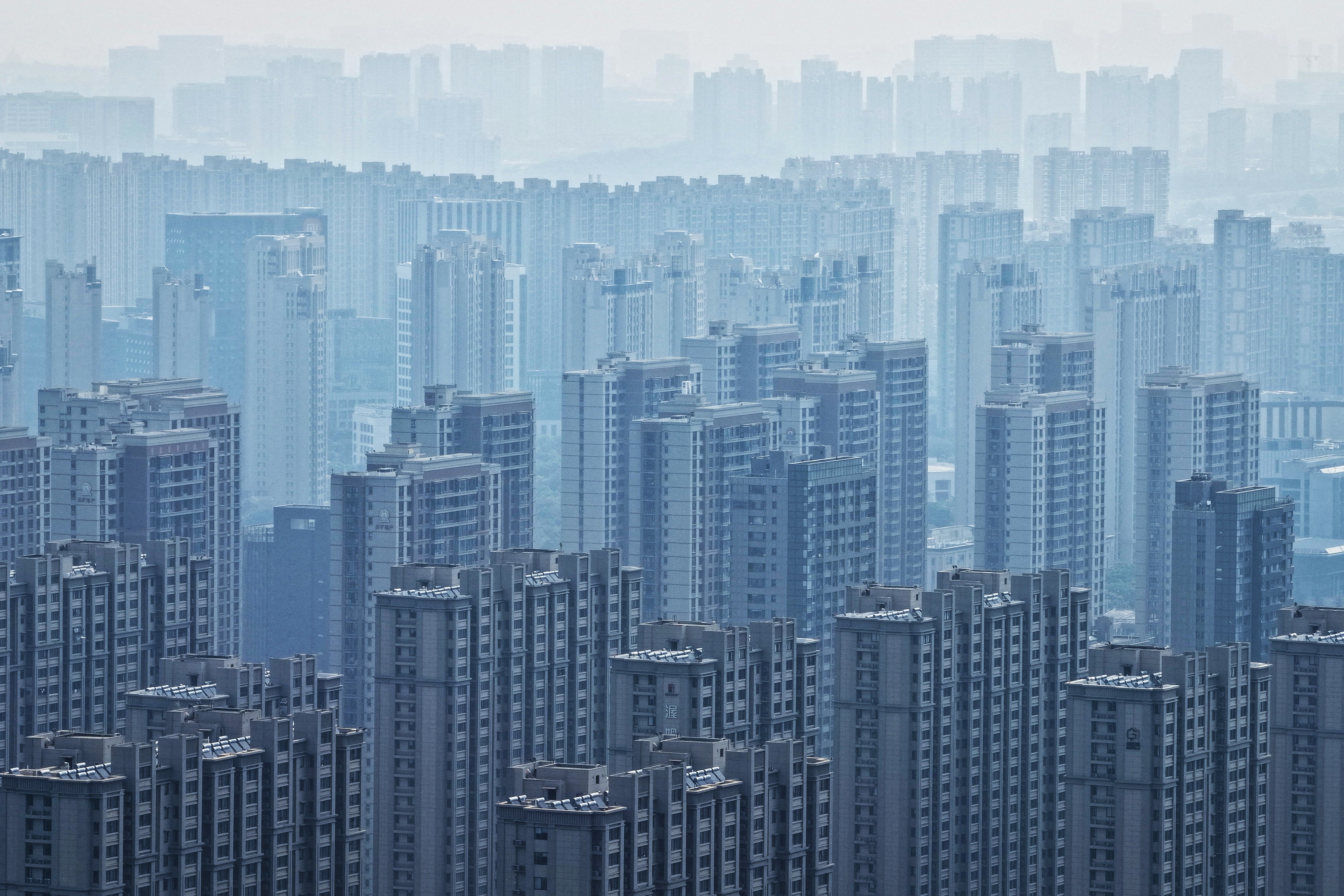Aerial view of many high-rise residential buildings