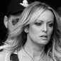 black and white photo of Stormy Daniels