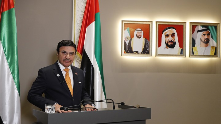 UAE Ambassador to the U.K. Sulaiman Hamid Almazroui delivers a statement to the media about Matthew Hedges on November 23, 2018.