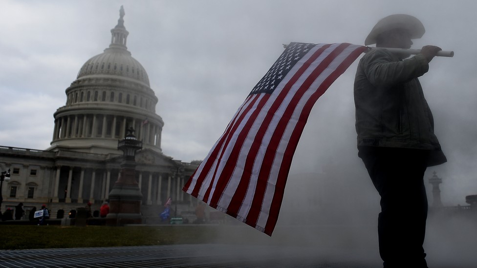 An insurrectionist at the U.S. Capitol on January 6, 2021
