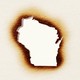 An illustration of a Wisconsin-shaped hole singed in a piece of paper
