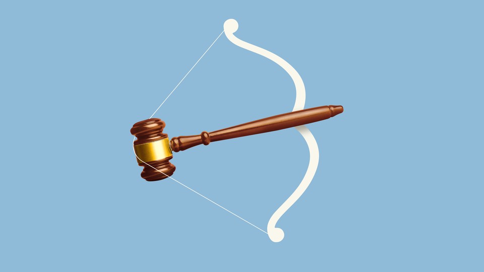 An illustration of a bow strung with a gavel