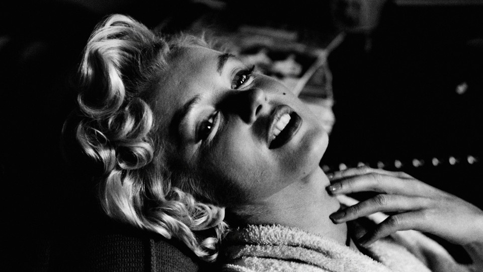 A black-and-white photo of Marilyn Monroe