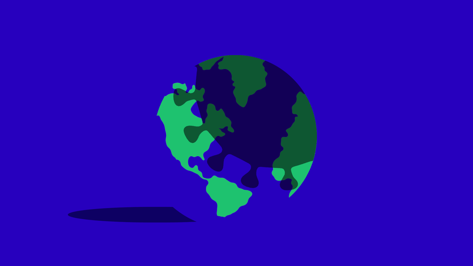 A graphic of the coronavirus casting a shadow over the planet