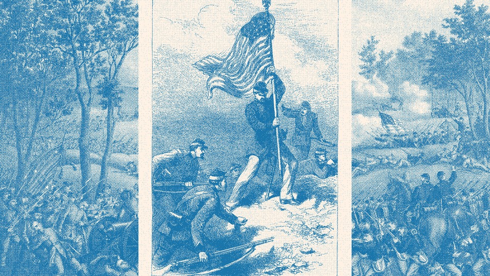 Collage of images referencing the Civil War