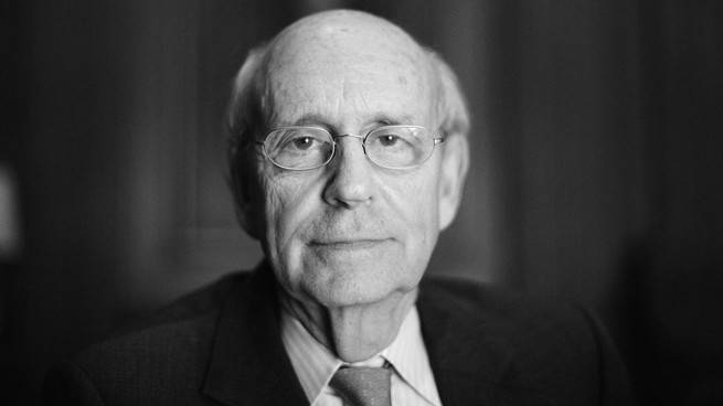 A black and white portrait of Stephen Breyer, visible from the shoulders up. 
