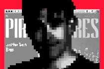 Pixellated portrait of a man with black hair inside a browser window with the Pirate Wires website