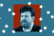 Photo of guest against blue background and falling white stars.