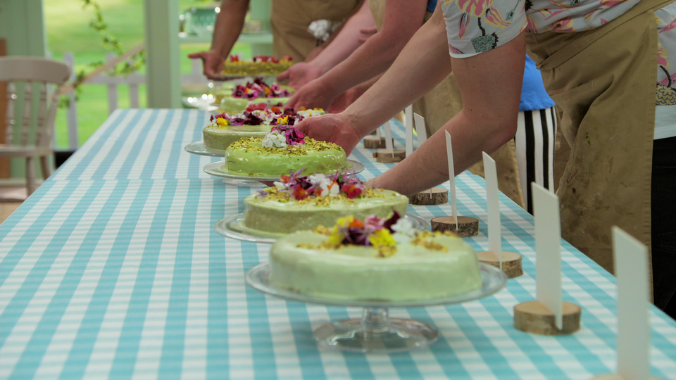 A row of cakes from ‘The Great British Baking Show’