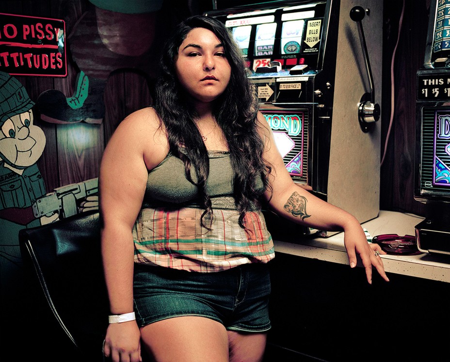 woman in front of casino game at VFW club