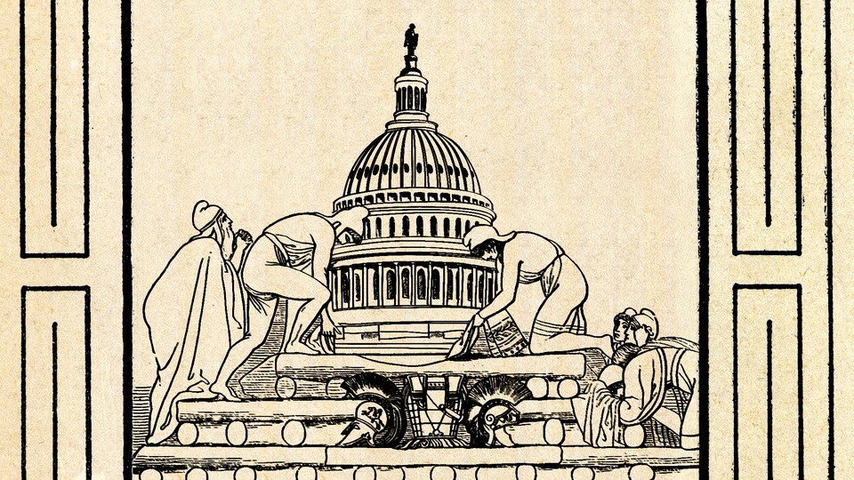 Illustration of people building the U.S. Capitol.