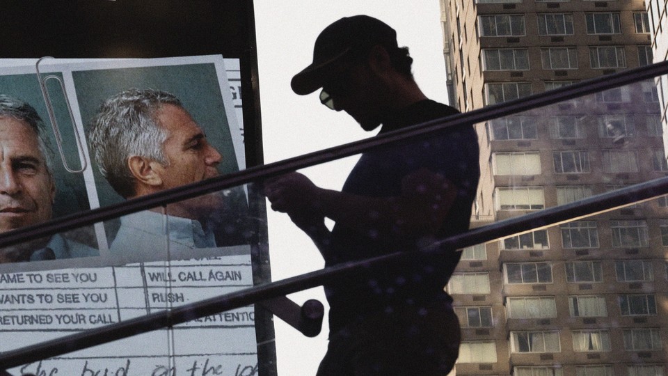 shadow of person with epstein poster behind