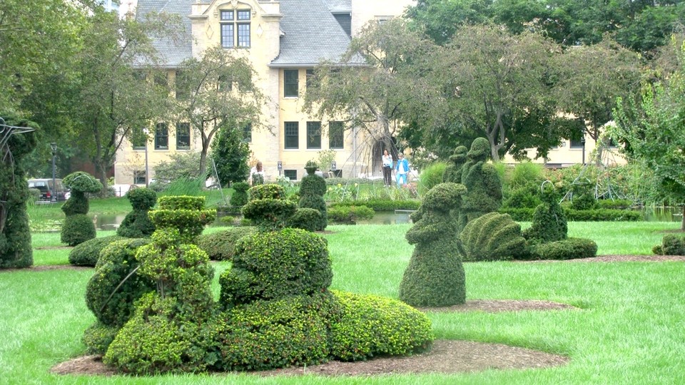 The topiary garden at the Columbus, Ohio, public library