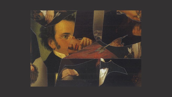 a collage of fragments of a painting of Schubert