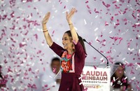 A photograph of Mexico's new president, Claudia Sheinbaum, celebrating.