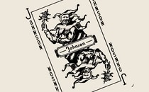 A Joker-style playing card featuring Boris Johnson's face and labeled 'Johnson'
