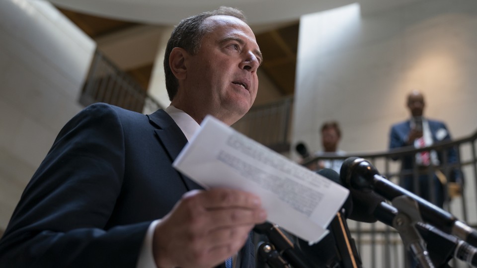 House Intelligence Committee Chairman Adam Schiff speaks to reporters at the Capitol.