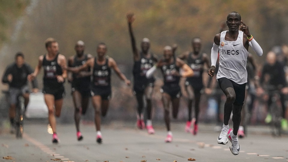 The Kenyan marathoner Eliud Kipchoge runs in the INEOS 1:59 Challenge.