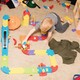 a kid plays with toys
