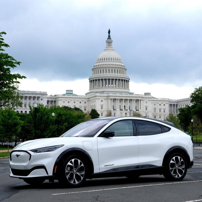 The Ford Mustang Mach-E in front of the US Capitol