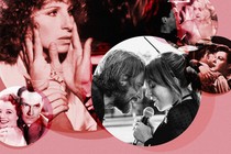 (<i>Clockwise from bottom left</i>) The film's leads over the years: Janet Gaynor and Fredric March (1937), Barbra Streisand and Kris Kristofferson (1976), Neil Hamilton and Constance Bennett (1932; <em>What Price Hollywood?</em>), Judy Garland and James Mason (1954), and Bradley Cooper and Lady Gaga (2018)
