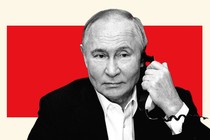A photo of Vladimir Putin on the phone.