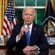 A photo of President Joe Biden addressing the nation from the Oval Office