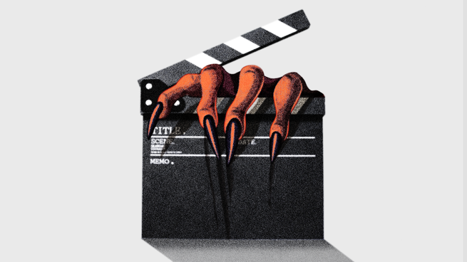 Illustration of a film slate with a monster claw