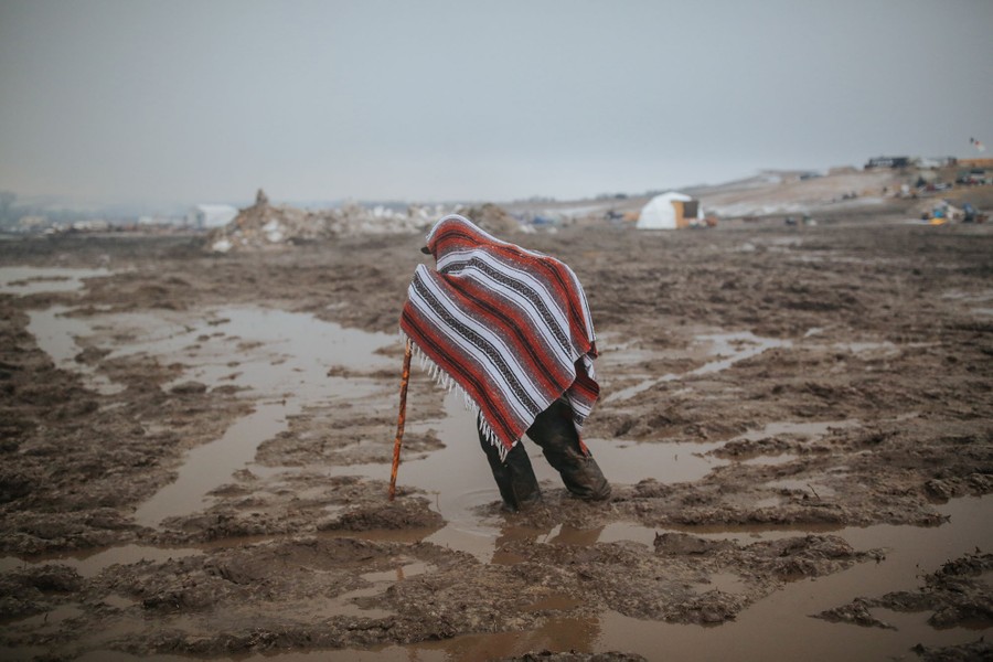 Campers prepare for the Army Corp's 2 p.m. deadline to leave the Oceti Sakowin protest camp on February 22, 2017 in Cannon Ball, North Dakota.