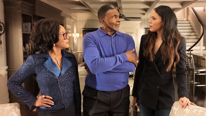Mae, James, and Gigi Greenleaf (Lynn Whitfield, Keith David, and Merle Dandridge) ponder the future of their church and their family
