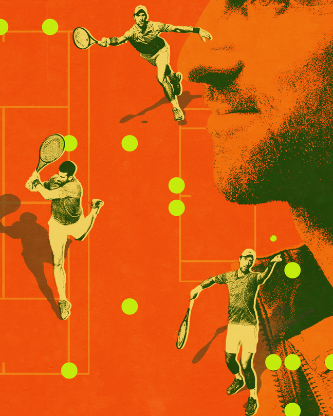 Illustration showing Novak Djokovic in various Tennis positions