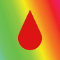 Graphic of a red droplet against a rainbow background