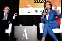 Nancy Pelosi in blue suit at SXSW