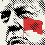 A red flag superimposed over a sketch of Donald Trump's face