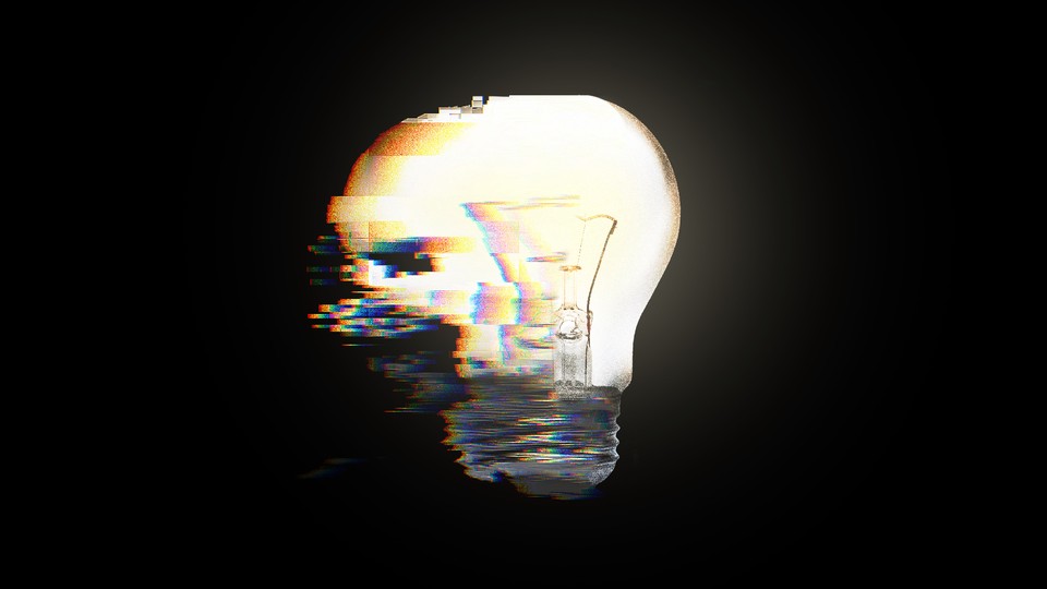 Image of a bright lightbulb smeared into pixelation