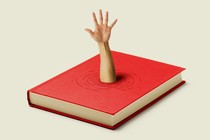 An image of a book with an arm coming out of it