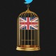 An illustration of the Twitter logo carrying a cage with the Union Jack flag inside.