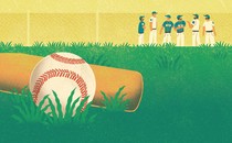 illustration of friends on a baseball field