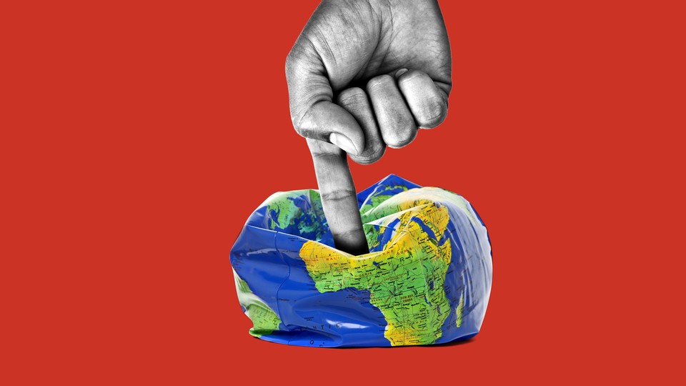 An illustration of a finger squashing Earth
