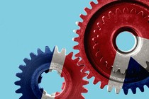 A series of cogs embossed with the British flag