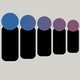 A row of diminishing black rectangles with circles atop them that vary in color from blue to purple to red