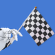 A robot hand holding a racing flag