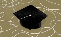 A graduation cap with a long string attached