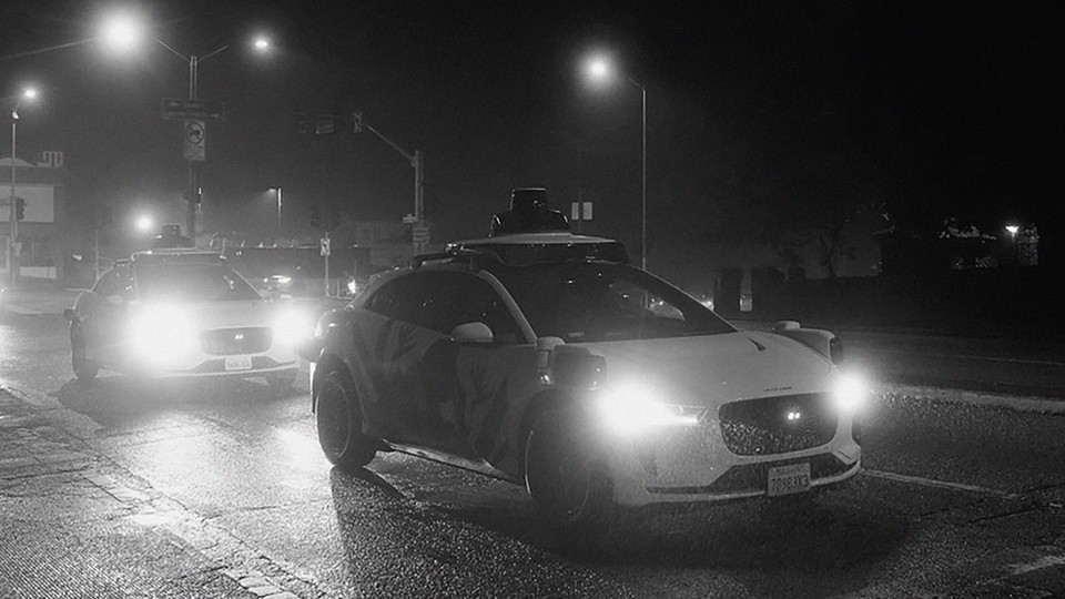 An image of a stalled Waymo