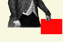 An illustration of man with his fist on a table.