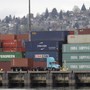Cargo containers stacked at the Port of Seattle in April