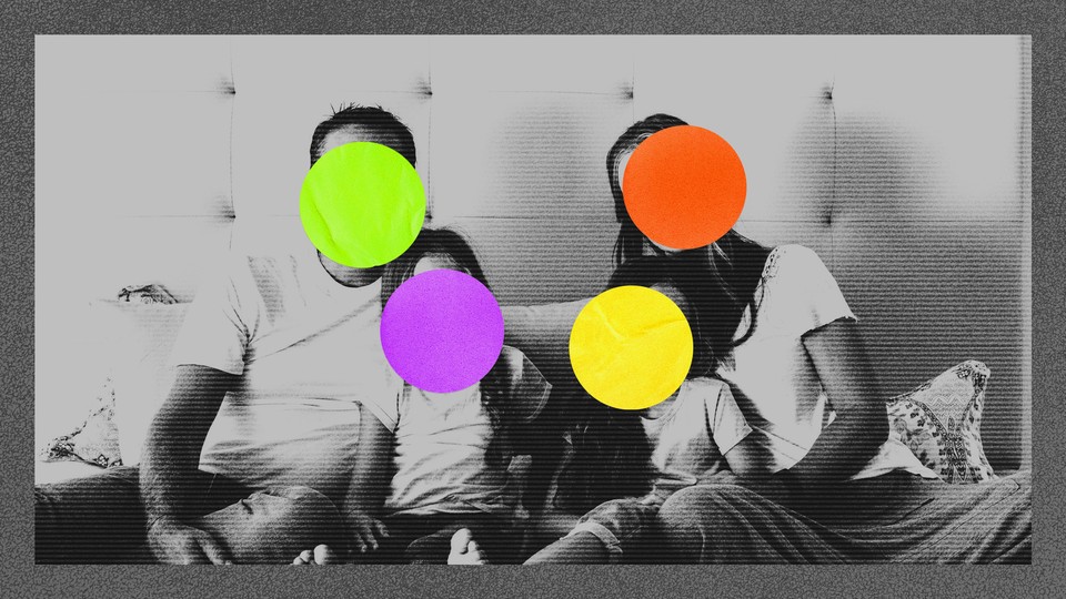 An illustration of a family with their faces covered up