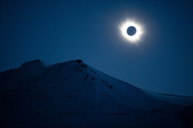 A total solar eclipse in Svalbard, Longyearbyen, Norway, on March 20, 2015