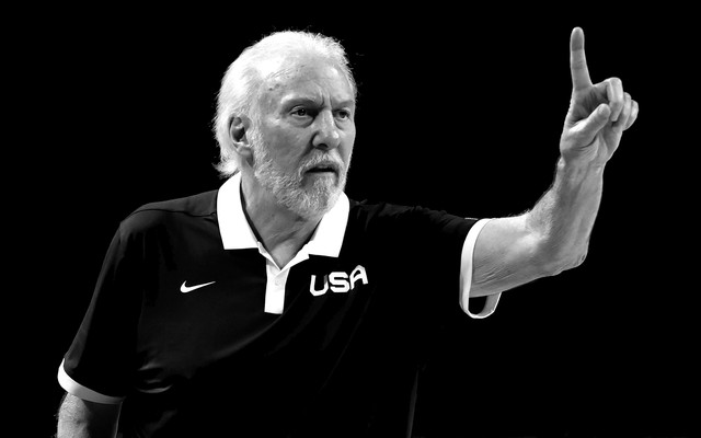 Team USA head coach Gregg Popovich coaching in the Tokyo Olympics on August 5, 2021